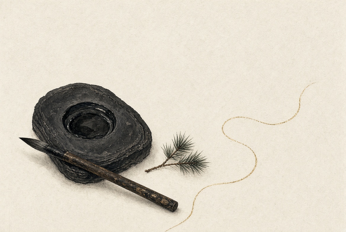 Inkstone and brush on paper