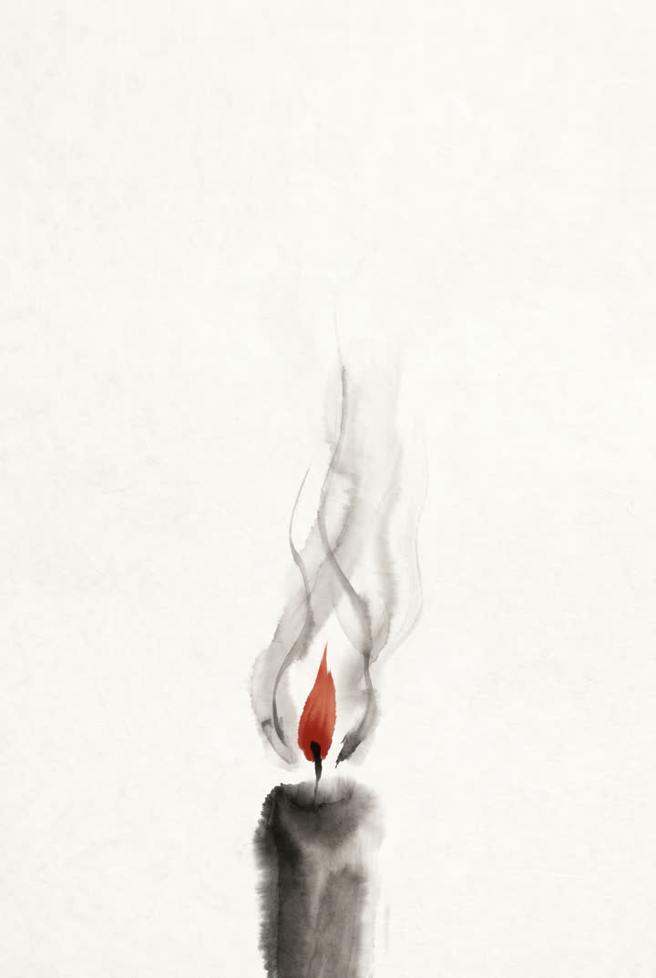 Ink painting of a single candle flame at dusk